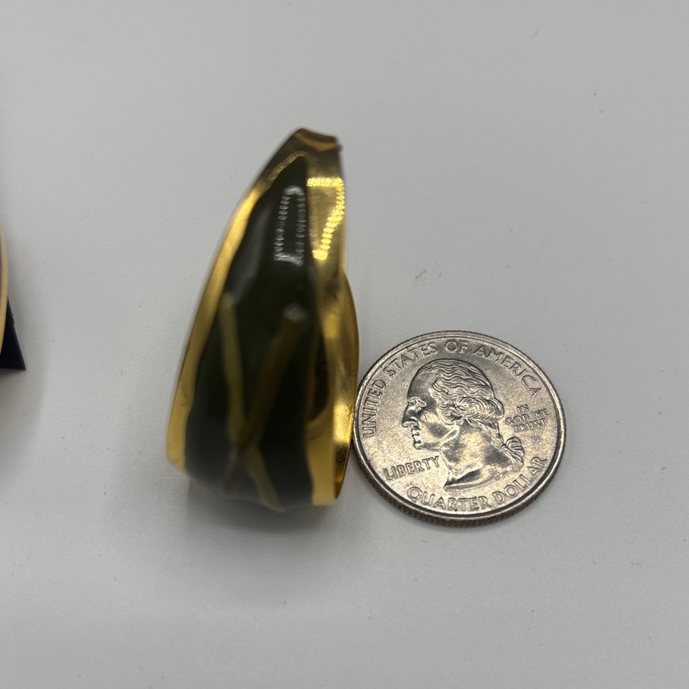 Gold-Tone Olive Green Statement Drop Earrings - Picture 3 of 3